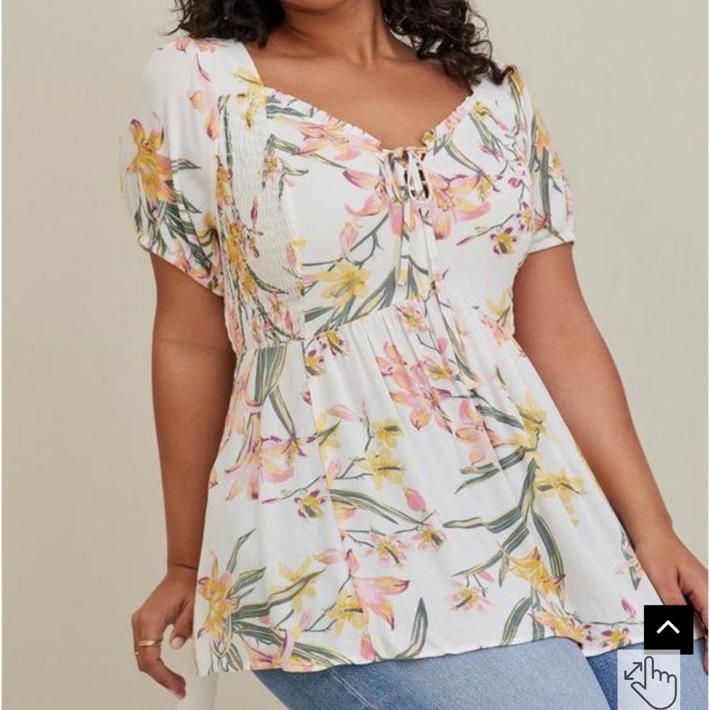 Torrid Babydoll Crinkle Gauze Smocked Back Puff Sleeve Top